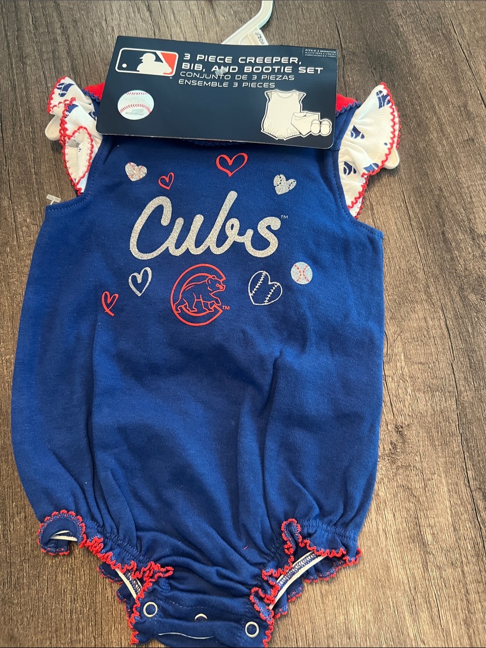MLB Cubs Navy Blue Baby One-Piece Romper with Red and White Accents